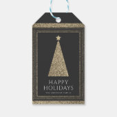 Houtskool en koper goud glitter kerstboom cadeaulabel (Achterkant)