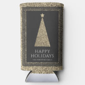 Houtskool en koper goud glitter kerstboom seltzer blikjeskoeler (Voorkant)