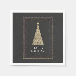 Houtskool en koper goud glitter kerstboom servet