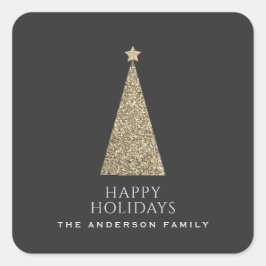 Houtskool en koper goud glitter kerstboom vierkante sticker