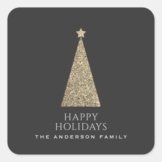 Houtskool en koper goud glitter kerstboom vierkante sticker (Voorkant)