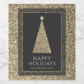 Houtskool en koper goud glitter kerstboom wijn etiket (Enkel label)