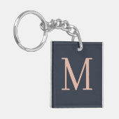 Houtskool en lichtroze gepersonaliseerde monogram sleutelhanger (Voorkant Links)