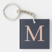 Houtskool en lichtroze gepersonaliseerde monogram sleutelhanger (Voorkant)