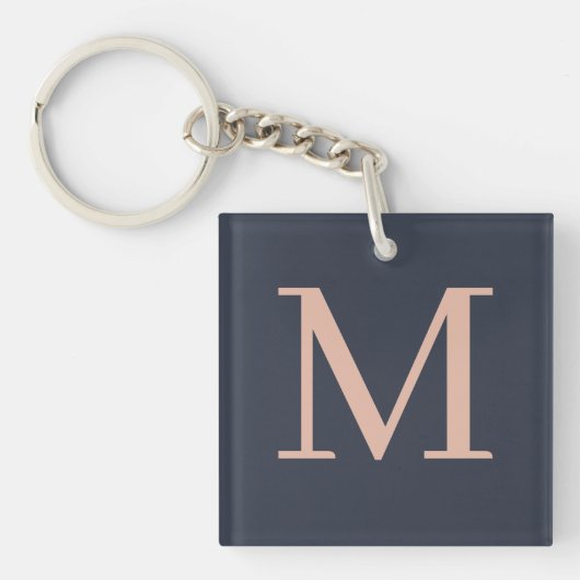 Houtskool en lichtroze gepersonaliseerde monogram sleutelhanger (Voorkant)