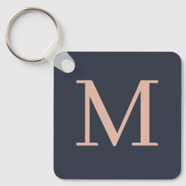 Houtskool en lichtroze gepersonaliseerde monogram sleutelhanger