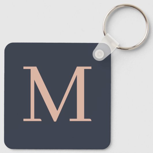 Houtskool en lichtroze gepersonaliseerde monogram sleutelhanger (Achterkant)