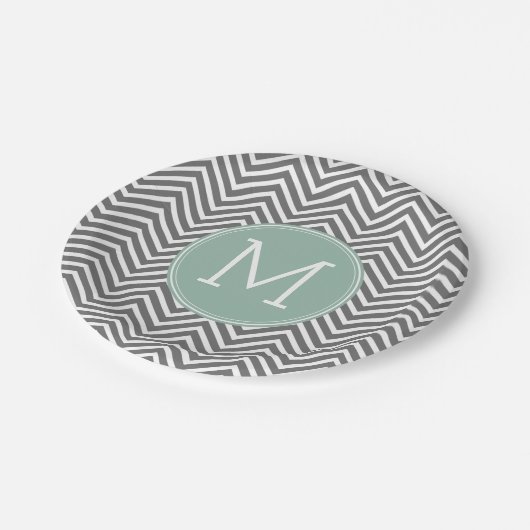 Houtskool en mintgroene chevrons aangepast met mon papieren bordje (Gekanteld)