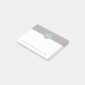 Houtskool en Mintgroene Chevrons Aangepast Monogra Post-it® Notes (Schuin)
