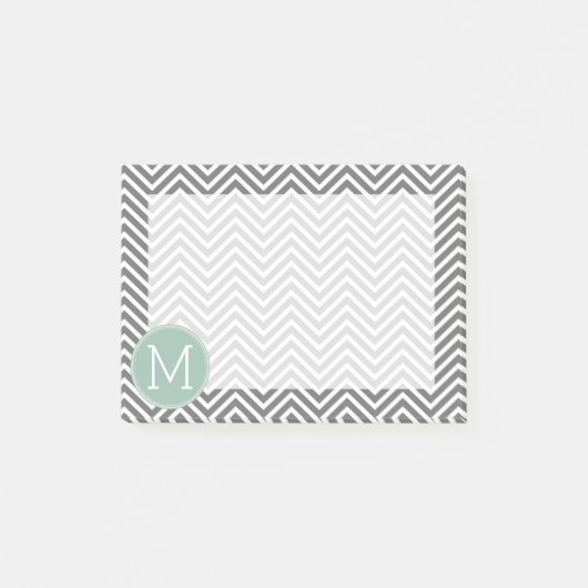 Houtskool en Mintgroene Chevrons Aangepaste Monogr Post-it® Notes (Voorkant)