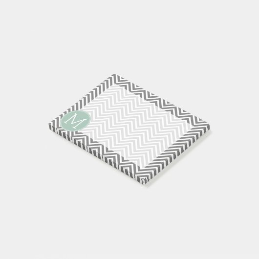 Houtskool en Mintgroene Chevrons Aangepaste Monogr Post-it® Notes (Schuin)