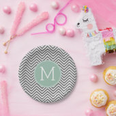 Houtskool en Mintgroene Chevrons Monogram Papieren Bordje (Feest)