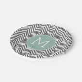 Houtskool en Mintgroene Chevrons Monogram Papieren Bordje (Gekanteld)