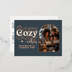 Houtskool en Roze Goud Sfeervolle Retro Kerst Folie Feestdagen Briefkaart