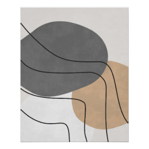 Houtskool en Taan Abstract met Fijne Lijnvoering Perfect Poster