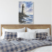 Houtskool en Waterverf vuurtoren op Rocky Coast Canvas Afdruk (Insitu (Slaapkamer))