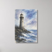 Houtskool en Waterverf vuurtoren op Rocky Coast Canvas Afdruk (Voorkant)