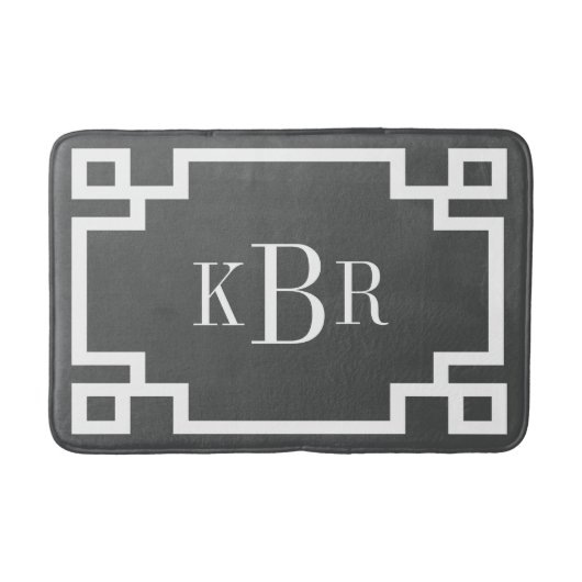 Houtskool en Wit Grieks Key Custom Monogram Badmat (Voorkant)