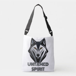 Houtskool en Zilveren Wolf in Abstracte Bold Lines Crossbody Tas