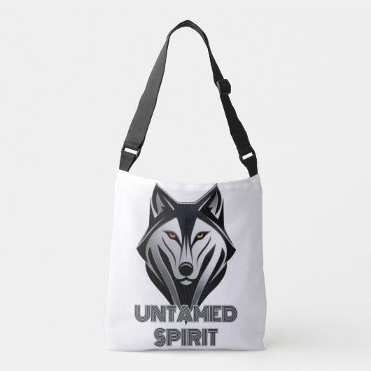 Houtskool en Zilveren Wolf in Abstracte Bold Lines Crossbody Tas (Voorkant)