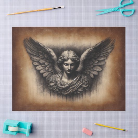 Houtskool Engel Illustratie Perkament Decoupage Tissuepapier (Craft)