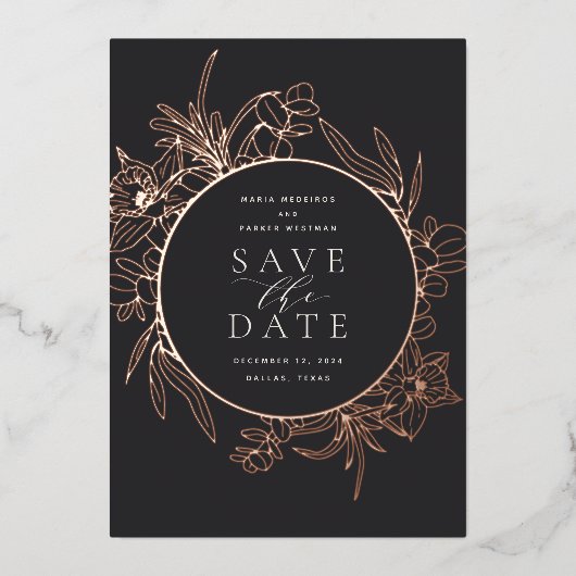 houtskool | Florence Folie Save the Date Card Folie Uitnodiging (Voorkant)