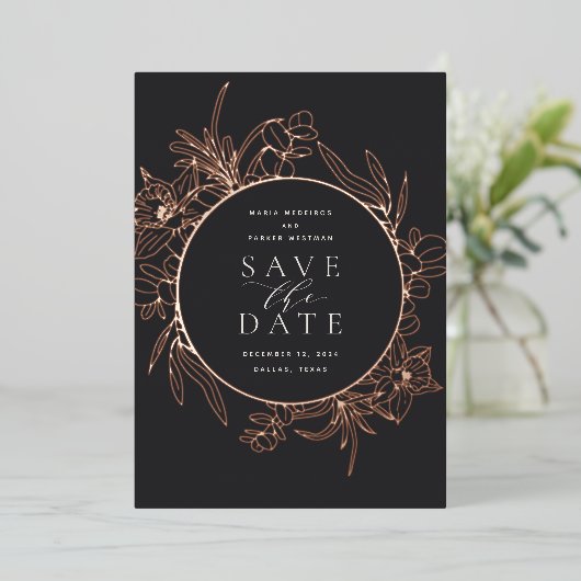 houtskool | Florence Folie Save the Date Card Folie Uitnodiging (Staand Voorkant)