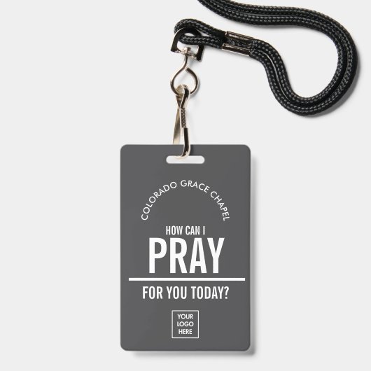 Houtskool gebeds kerk vrijwilliger badge met logo (Voorzijde met lanyard)