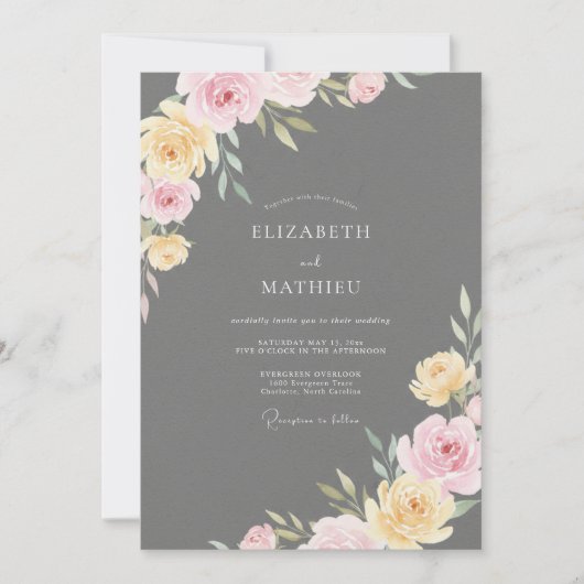 Houtskool Gele Blush Geschilderde Trouw Kaart (Voorkant)