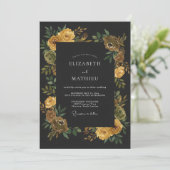 Houtskool Gele Ranunculus Eucalyptus Bruiloft Kaart (Staand voorkant)
