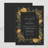 Houtskool Gele Ranunculus Eucalyptus Bruiloft Kaart (Voorkant / Achterkant)