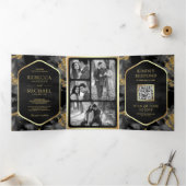 Houtskool Goud Abstract Vloeibare Inkt QR Code Bru Drieluik Uitnodiging (Binnen)