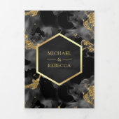 Houtskool Goud Abstract Vloeibare Inkt QR Code Bru Drieluik Uitnodiging (Cover)