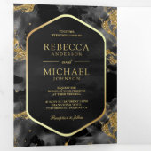 Houtskool Goud Abstract Vloeibare Inkt QR Code Bru Drieluik Uitnodiging (Binnenzijde eerst)