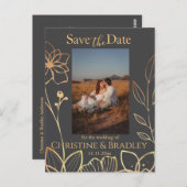 Houtskool & Goud Bewaar de datum Foto Briefkaart (Voorkant / Achterkant)