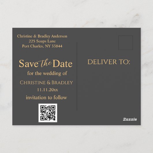 Houtskool & Goud Bewaar de datum Foto Briefkaart (Achterkant)