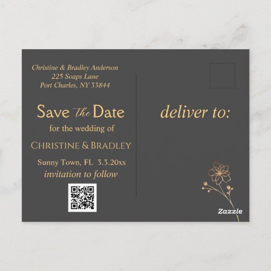 Houtskool & Goud Bewaar de datum Foto Briefkaart (Achterkant)