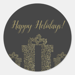 Houtskool & Goud Cadeau Geschenk Elegant Feestje Ronde Sticker
