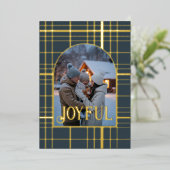 Houtskool & Goud Gingham Kerstvakantie Foto Folie Feestdagenkaart (Staand Voorkant)