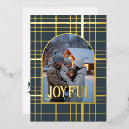 Houtskool & Goud Gingham Kerstvakantie Foto Folie Feestdagenkaart