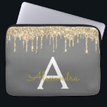 Houtskool Goud Glitter Sparkle Monogram Laptop Sleeve<br><div class="desc">Houtskool grijs (grijs) en gouden faux druipend modern en elegante Girly glitter en sprankeling elegante monogram Hoesje. Dit hoesje kan worden aangepast om uw initiaal en voornaam op te nemen.</div>