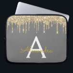 Houtskool Goud Glitter Sparkle Monogram Laptop Sleeve<br><div class="desc">Houtskool grijs (grijs) en gouden faux druipend modern en elegante Girly glitter en sprankeling elegante monogram Hoesje. Dit hoesje kan worden aangepast om uw initiaal en voornaam op te nemen.</div>