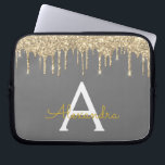 Houtskool Goud Glitter Sparkle Monogram Laptop Sleeve<br><div class="desc">Houtskool grijs (grijs) en gouden faux druipend modern en elegante Girly glitter en sprankeling elegante monogram Hoesje. Dit hoesje kan worden aangepast om uw initiaal en voornaam op te nemen.</div>