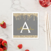 Houtskool Goud Glitter Zwart Monogram Verjaardag Servet (Insitu)