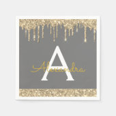 Houtskool Goud Glitter Zwart Monogram Verjaardag Servet (Voorkant)