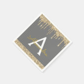 Houtskool Goud Glitter Zwart Monogram Verjaardag Servet (Hoek)