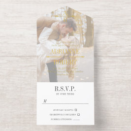 Houtskool & Goud Tekst Grote Foto Monogram Huwelij All In One Uitnodiging