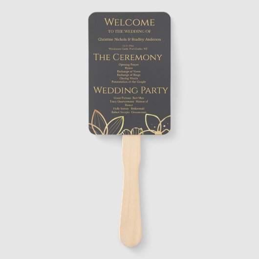 Houtskool & Goud Trouwprogramma Handwaaier (Voorkant)