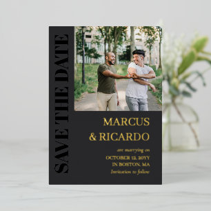 Houtskool & Goud Typografie Foto Opslaan van de Da Folie Uitnodiging