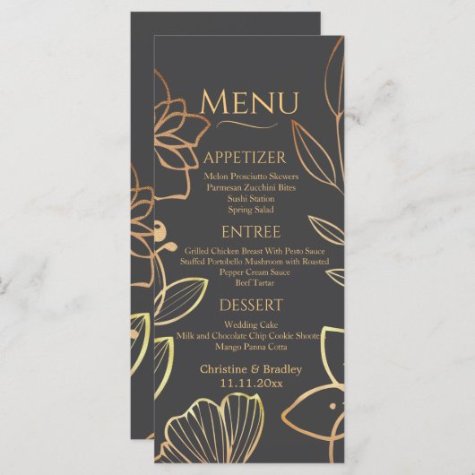 Houtskool & Goud Wedding Menu (Voorkant / Achterkant)